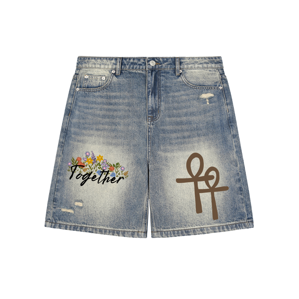 TOGETHER WE CAN "Distressed Baggy" Denim Shorts