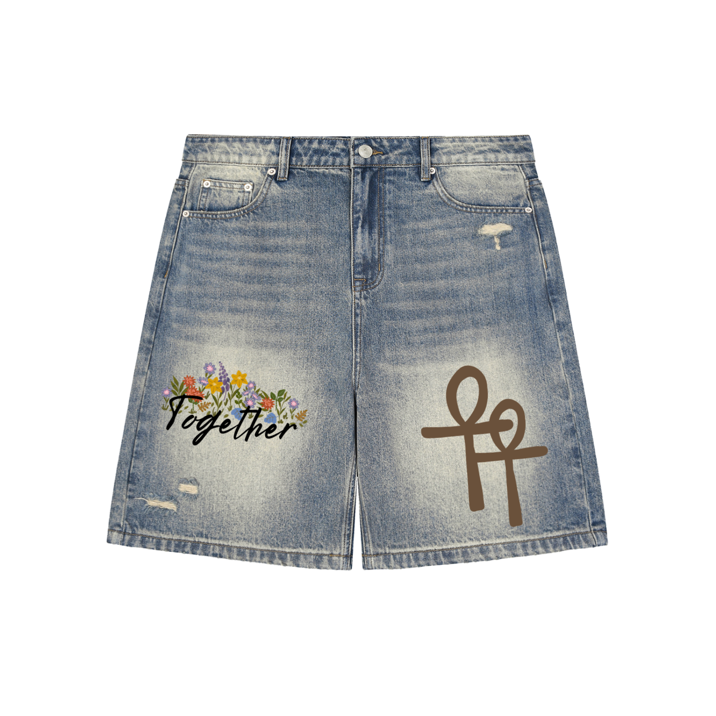 TOGETHER WE CAN "Distressed Baggy" Denim Shorts
